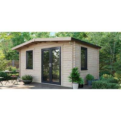 SAVE £885  10x14 Power Chalet Log Cabin, Right Double Doors - 44mm