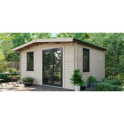 SAVE £905  12x14 Power Chalet Log Cabin, Right Double Doors - 44mm