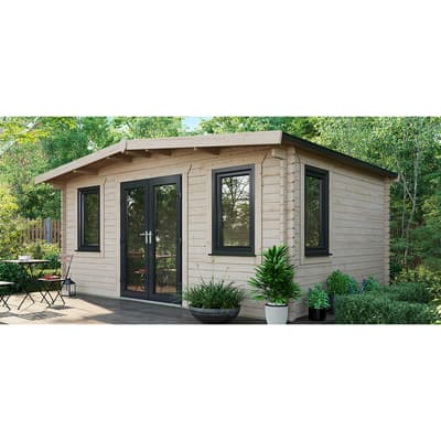 SAVE £1370  12x16 Power Chalet Log Cabin, Central Double Doors - 44mm