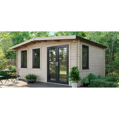 SAVE £1370  12x16 Power Chalet Log Cabin, Right Double Doors - 44mm