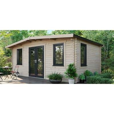 SAVE £1429  12x18 Power Chalet Log Cabin, Central Double Doors - 44mm