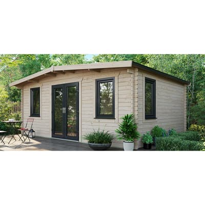 SAVE £1489  14x18 Power Chalet Log Cabin, Doors Central - 44mm