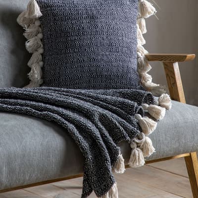 Woven Throw with Tassels, Black