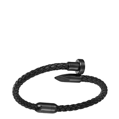 Black Plated Leather Nail Bracelet