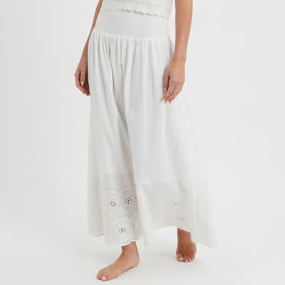 White Cotton Broderie Anglaise Maxi Skirt