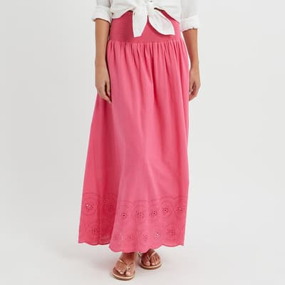 Hot Pink Cotton Broderie Anglaise Maxi Skirt