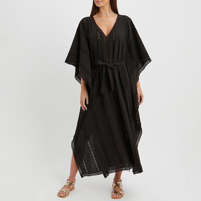 Black Cotton Guipure-Lace Trimmed Kaftan