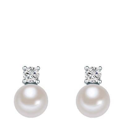 Sterling Silver/White Zirconia Pearl Stud Earrings