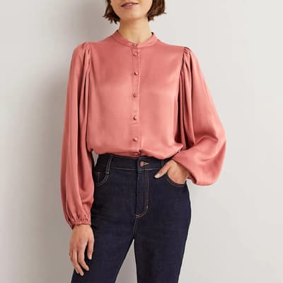 Pink Blouson Sleeve Satin Shirt