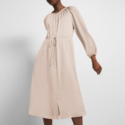 Rose Ruched Front Silk Midi Dress