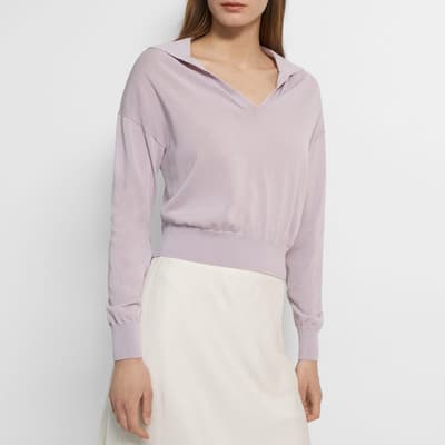 Lilac Open Placket Cotton Blend Polo Shirt