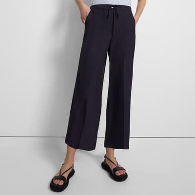 Navy Wide leg Cropped Trousers