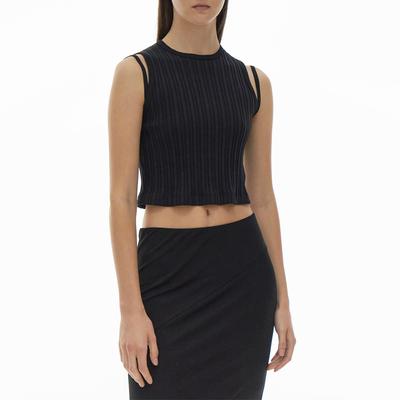 Black Ribbed Crop Cotton Top