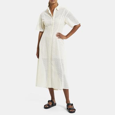 Ecru Broderie Cotton Shirt Dress