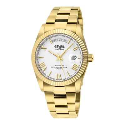Men's Gold/White Gevril West Village Automatic Watch 40mm
