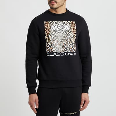 Black Animal Print Logo Cotton Blend Sweatshirt