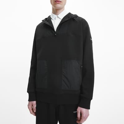 Black Hooded Tech Cotton Blend Jacket