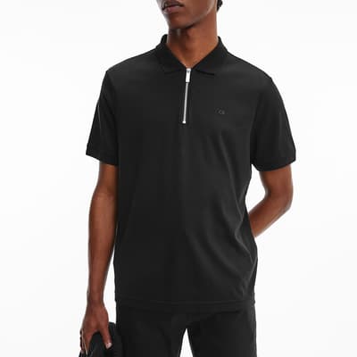 Black Zip Detail Cotton Polo Shirt