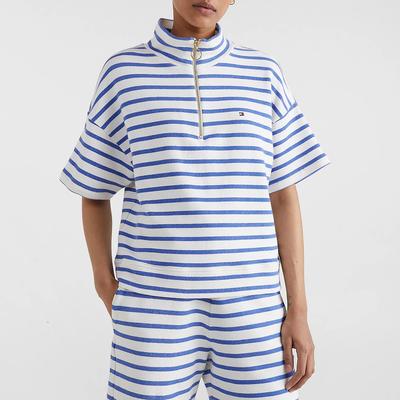 White Half Zip Stripe Cotton Jumper