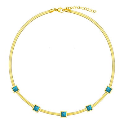 18K Gold Turquoise & Gold Station Necklace
