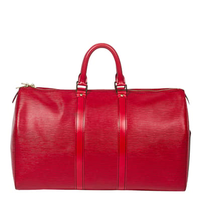 Red Keepall Black Stitching Travel Bag