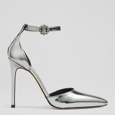 Gunmetal Mirror Kiera Leather Ankle Strap Heels