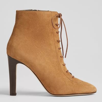 Tan Lydia Suede Lace-Up Ankle Boots