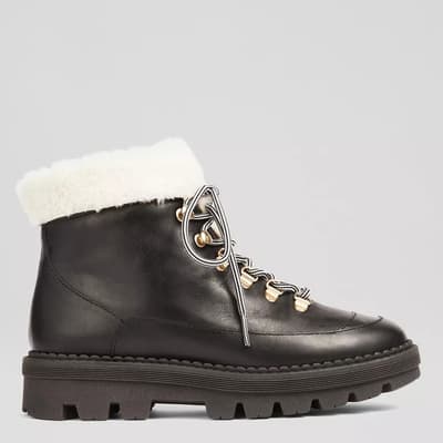 Black Jesse Leather Faux Fur Hiking Boots