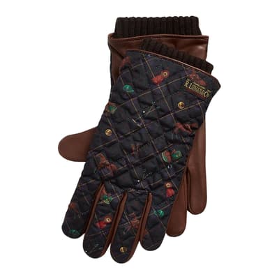 Navy Printed Quilted Leather Gloves
