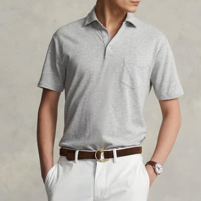 Grey Oxford Cotton Blend Polo Shirt