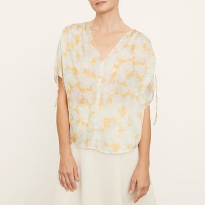 White Ruched Silk Blouse