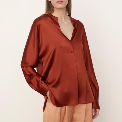 Rust Silk Band Collar Blouse