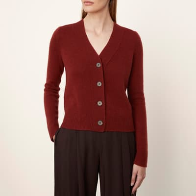 Dark Red Buttoned Cashmere Cardigan
