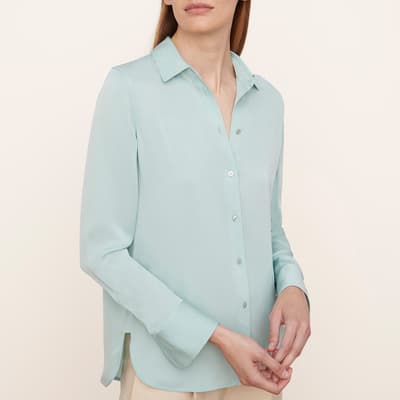 Pale Blue Slim Fitted Silk Blouse