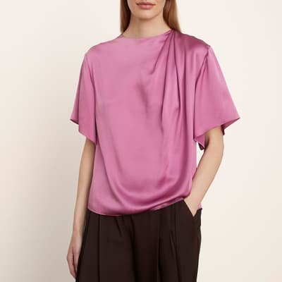 Pink Flutter Sleeve Silk Blouse