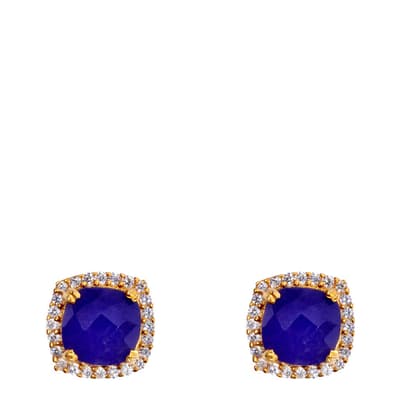 18K Gold Blue Sapphire Cushion Stud Earrings