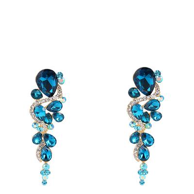 18K Gold Multi Blue Crystal Earrings