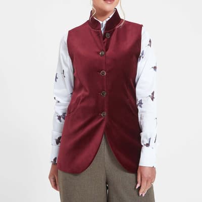 Red Nehru Cotton Blend Waistcoat