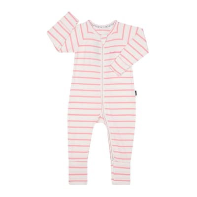 Pink/White Baby Stripe Sleepsuit