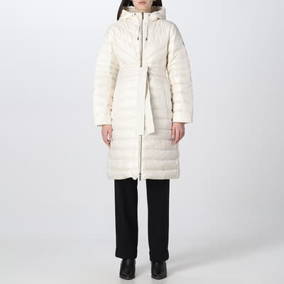 Cream Long Fitted Puffer Coat