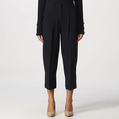 Black Pleated Cropped Tailored Trouser
