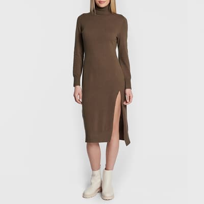 Olive Wool Blend Midi Dress