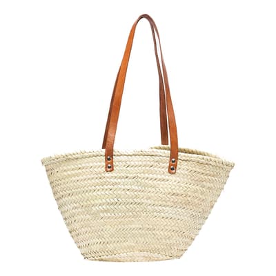 Natural / Tan Straw Basket Shoulder Tote Bag