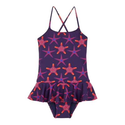 Girl's Blue Starfishe Grilly Swim Costume