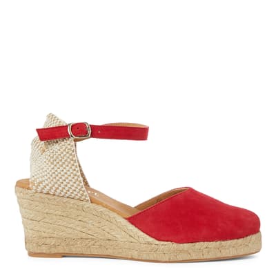 Red Suede Closed Toe Espadrille Wedges