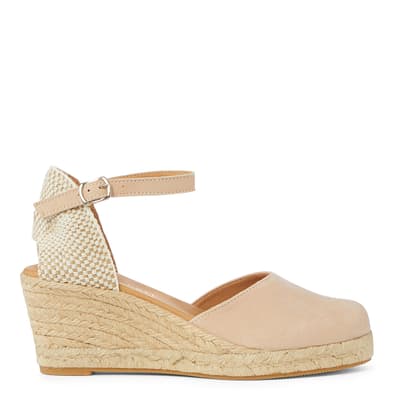 Nude Pink Suede Closed Toe Espadrille Wedges