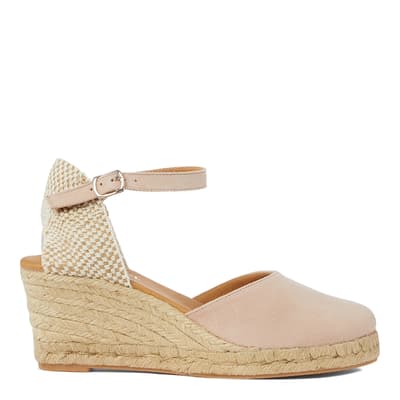Light Pink Suede Closed Toe Espadrille Wedges