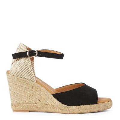 Black Suede Espadrille Wedge Sandals