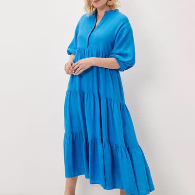 Blue Gracie Tiered Cotton Blend Maxi Dress