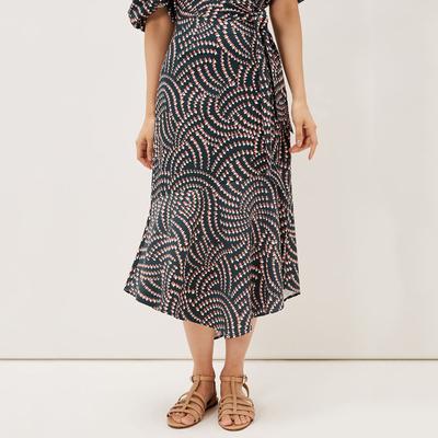 Navy Kiri Geometric Print Midi Skirt